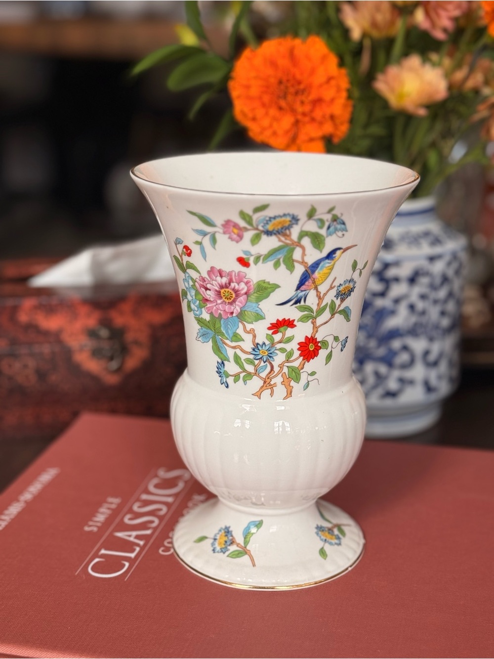 Aynsley Pembroke- White Porcelain Floral & Bird Decorative Vase